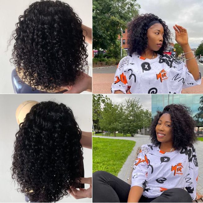 Europe and the United States female small curly wig head set with ice silk hair band chemical fiber wig