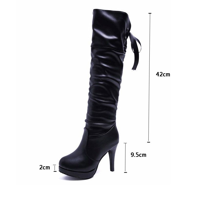 Women's pu boots fall and winter new fine heel round head 9.5cm high heel knee boots female Martin boots