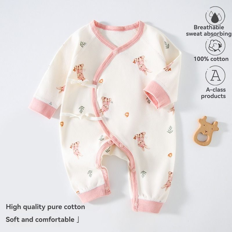 Baby cotton class A onesie 0-3 months baby boys and girls long-sleeved slash straps 0 fluorescent onesie