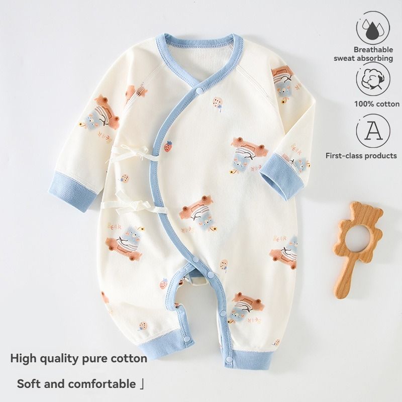 Baby cotton class A onesie 0-3 months baby boys and girls long-sleeved slash straps 0 fluorescent onesie