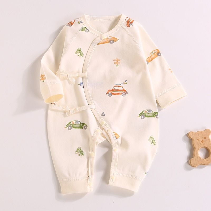 Baby cotton class A onesie 0-3 months baby boys and girls long-sleeved slash straps 0 fluorescent onesie