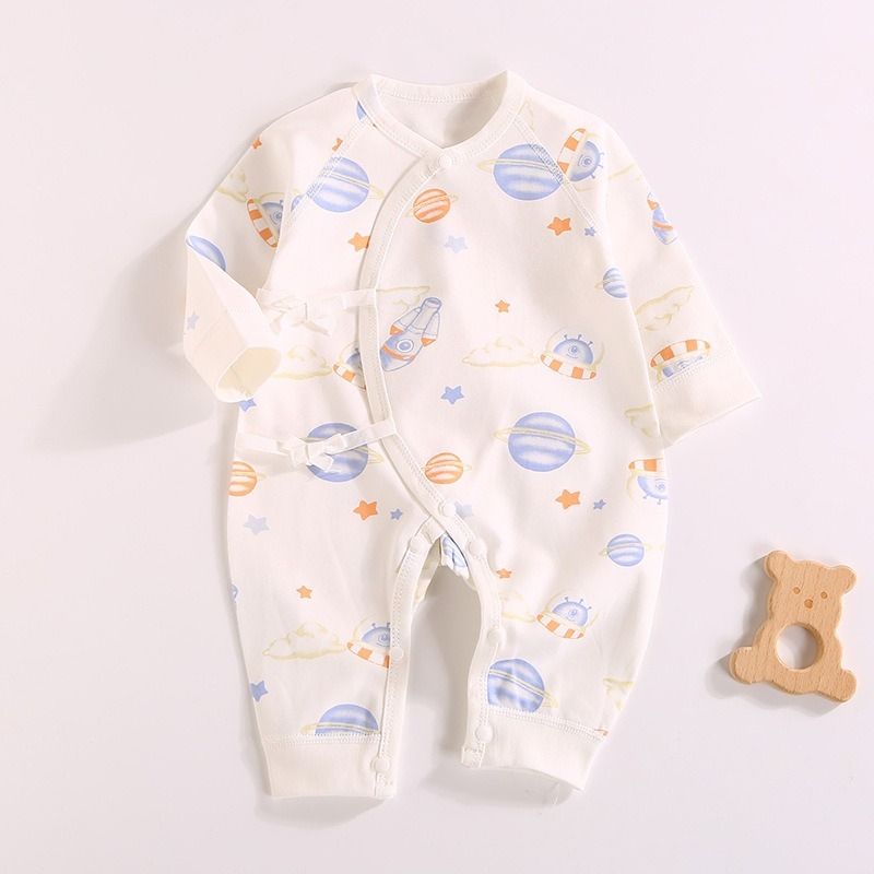 Baby cotton class A onesie 0-3 months baby boys and girls long-sleeved slash straps 0 fluorescent onesie