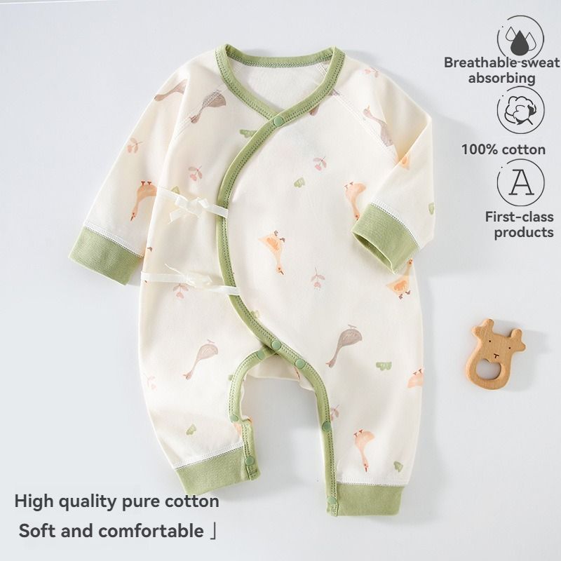 Baby cotton class A onesie 0-3 months baby boys and girls long-sleeved slash straps 0 fluorescent onesie