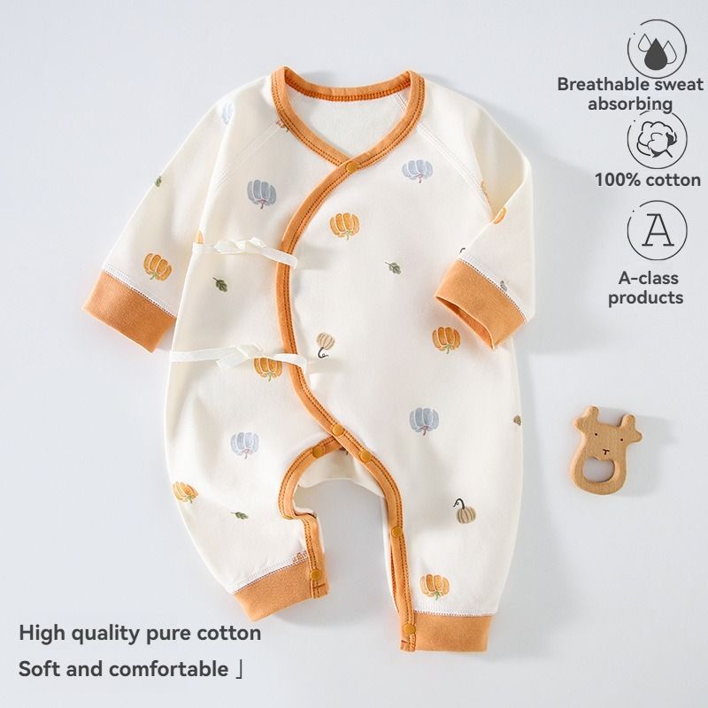 Baby cotton class A onesie 0-3 months baby boys and girls long-sleeved slash straps 0 fluorescent onesie