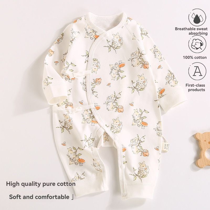 Baby cotton class A onesie 0-3 months baby boys and girls long-sleeved slash straps 0 fluorescent onesie