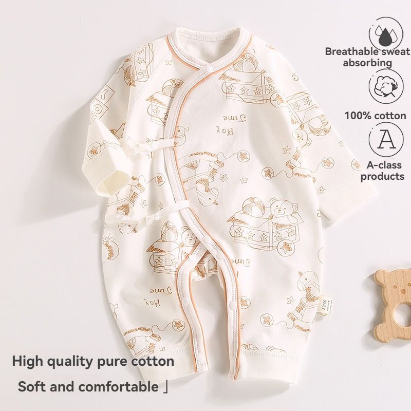 Baby cotton class A onesie 0-3 months baby boys and girls long-sleeved slash straps 0 fluorescent onesie