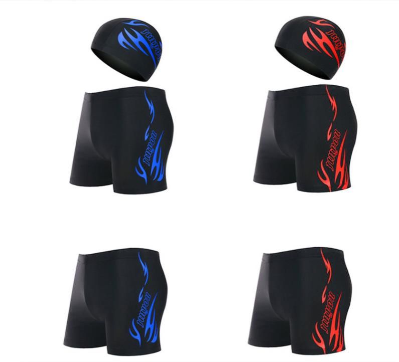 Men's Swim Trunks Swim Cap Set Adult Quick Dry Breathable Skin Friendly Loose Fit Swim Trunks Large Size Flat Angle Vacation Swimming Trunks