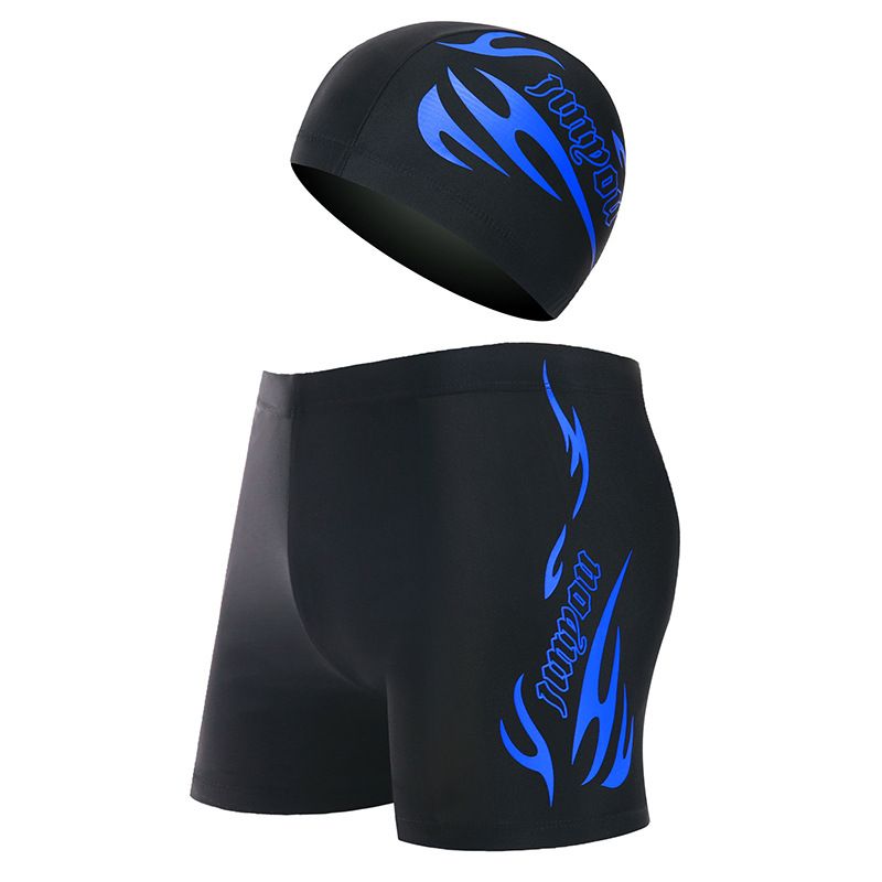 Men's Swim Trunks Swim Cap Set Adult Quick Dry Breathable Skin Friendly Loose Fit Swim Trunks Large Size Flat Angle Vacation Swimming Trunks