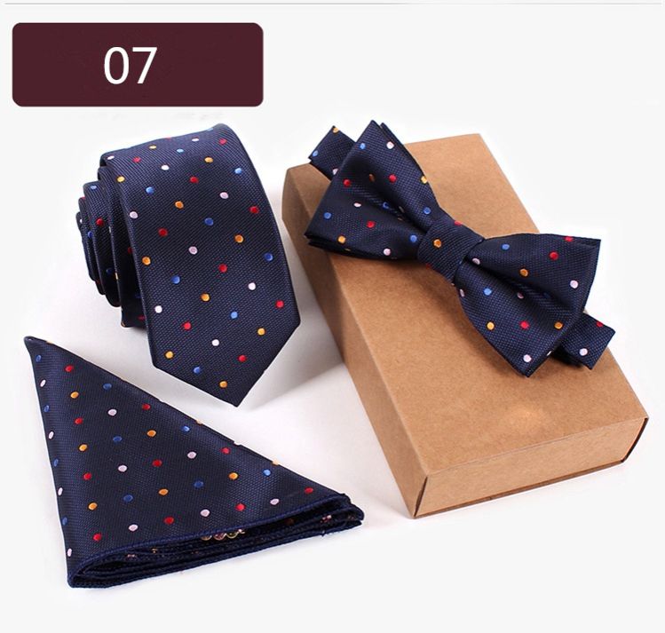 Tie Bowtie Pocket Scarf 3 Piece Professional Business Men's Embroidered Tie Set
