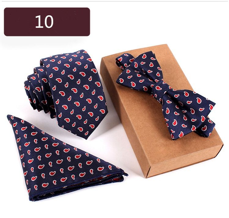 Tie Bowtie Pocket Scarf 3 Piece Professional Business Men's Embroidered Tie Set