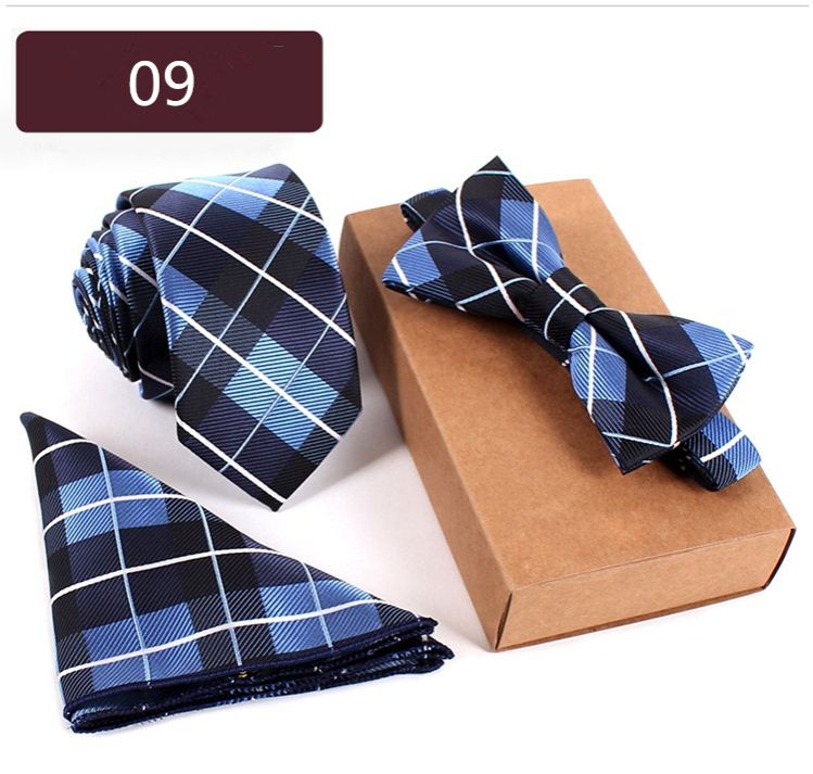 Tie Bowtie Pocket Scarf 3 Piece Professional Business Men's Embroidered Tie Set