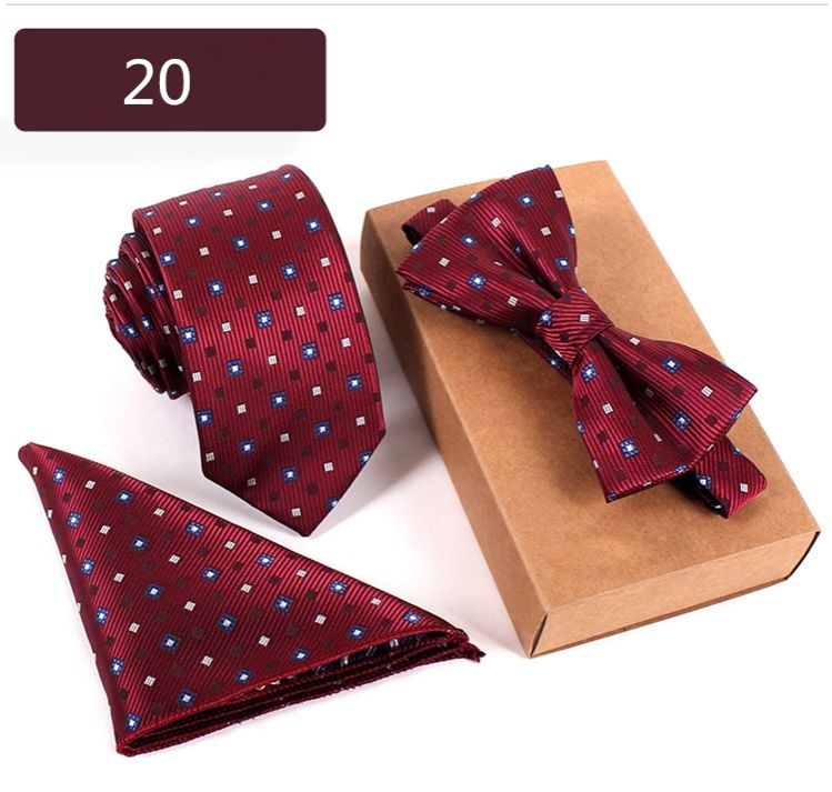 Tie Bowtie Pocket Scarf 3 Piece Professional Business Men's Embroidered Tie Set