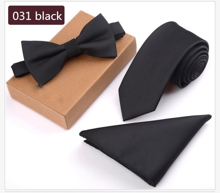 Tie Bowtie Pocket Scarf 3 Piece Professional Business Men's Embroidered Tie Set