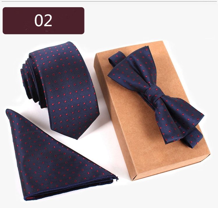 Tie Bowtie Pocket Scarf 3 Piece Professional Business Men's Embroidered Tie Set