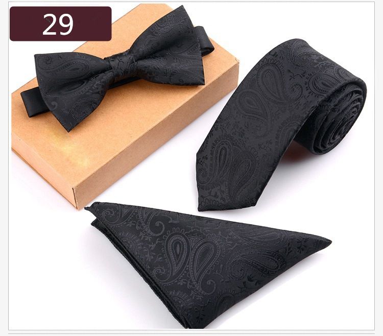 Tie Bowtie Pocket Scarf 3 Piece Professional Business Men's Embroidered Tie Set