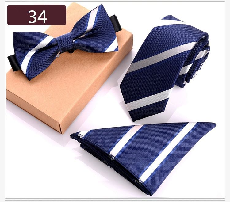 Tie Bowtie Pocket Scarf 3 Piece Professional Business Men's Embroidered Tie Set