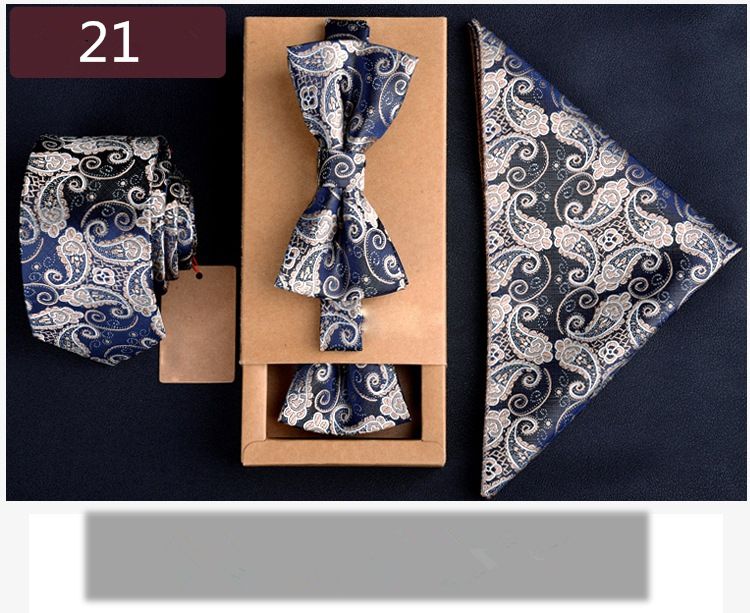 Tie Bowtie Pocket Scarf 3 Piece Professional Business Men's Embroidered Tie Set