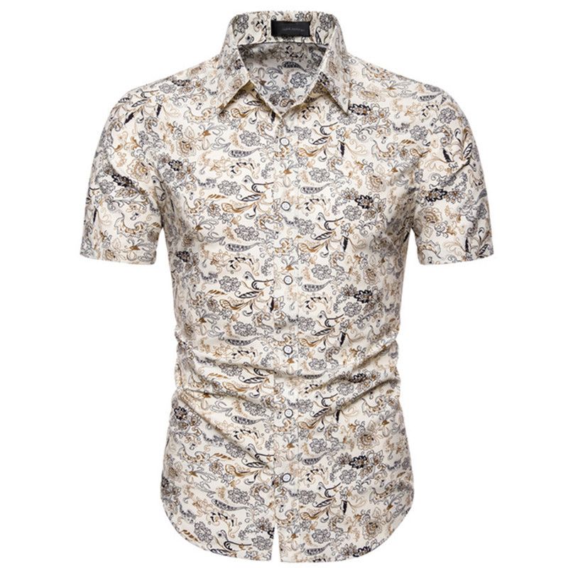 New men's casual large size Slim short-sleeved shirt fashion printing shirt England Fan men's shirt
