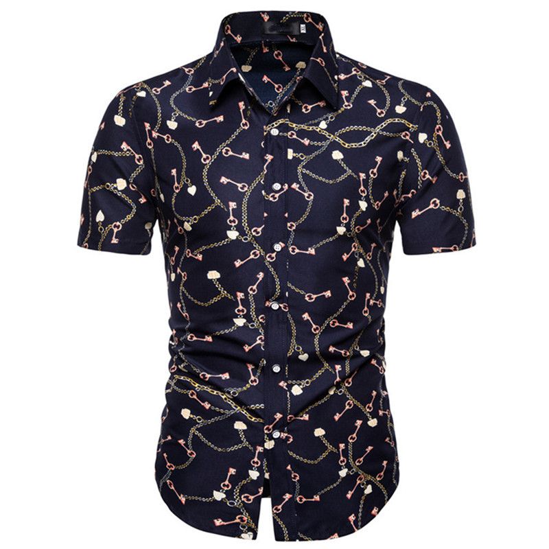 New men's casual large size Slim short-sleeved shirt fashion printing shirt England Fan men's shirt