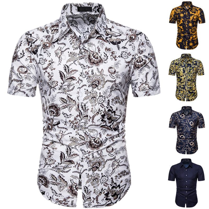 New men's casual large size Slim short-sleeved shirt fashion printing shirt England Fan men's shirt