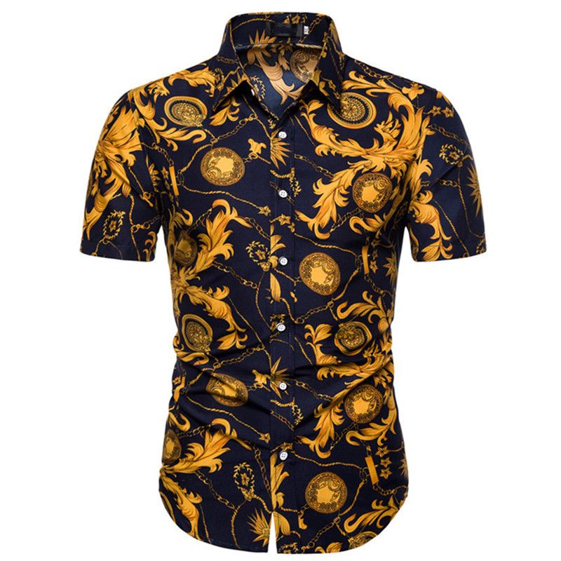 New men's casual large size Slim short-sleeved shirt fashion printing shirt England Fan men's shirt