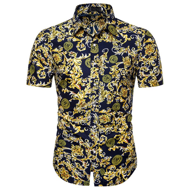 New men's casual large size Slim short-sleeved shirt fashion printing shirt England Fan men's shirt