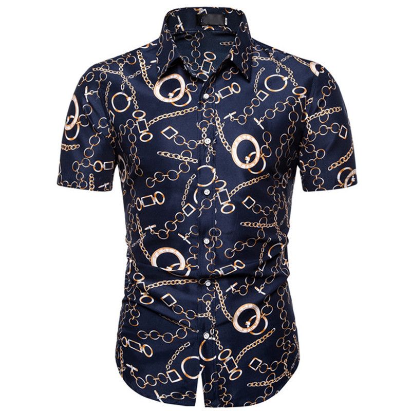 New men's casual large size Slim short-sleeved shirt fashion printing shirt England Fan men's shirt