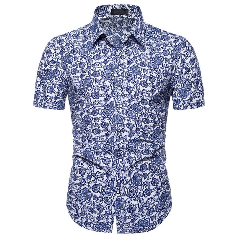 New men's casual large size Slim short-sleeved shirt fashion printing shirt England Fan men's shirt
