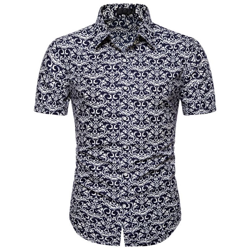 New men's casual large size Slim short-sleeved shirt fashion printing shirt England Fan men's shirt