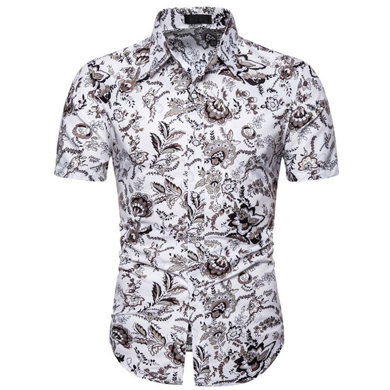 New men's casual large size Slim short-sleeved shirt fashion printing shirt England Fan men's shirt