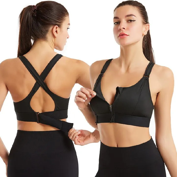 Sports Bra Women's Adjustable Sports Undershirt Front Zipper Shock Absorbent Circleless Yoga Underwear