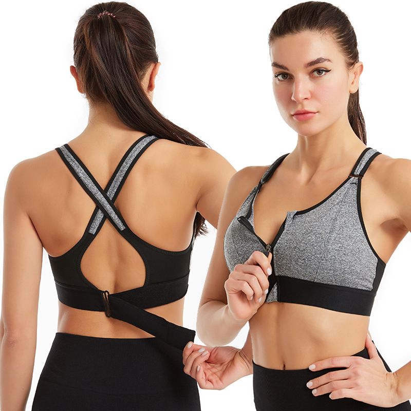 Sports Bra Women's Adjustable Sports Undershirt Front Zipper Shock Absorbent Circleless Yoga Underwear