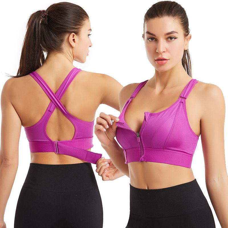 Sports Bra Women's Adjustable Sports Undershirt Front Zipper Shock Absorbent Circleless Yoga Underwear