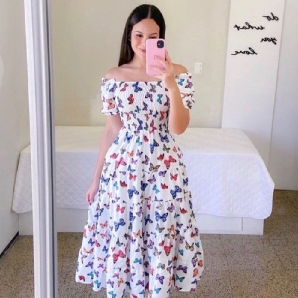 2025 summer new Europe and the United States and the United States women's dresses French fresh print fashion one-shoulder mid-length dresses