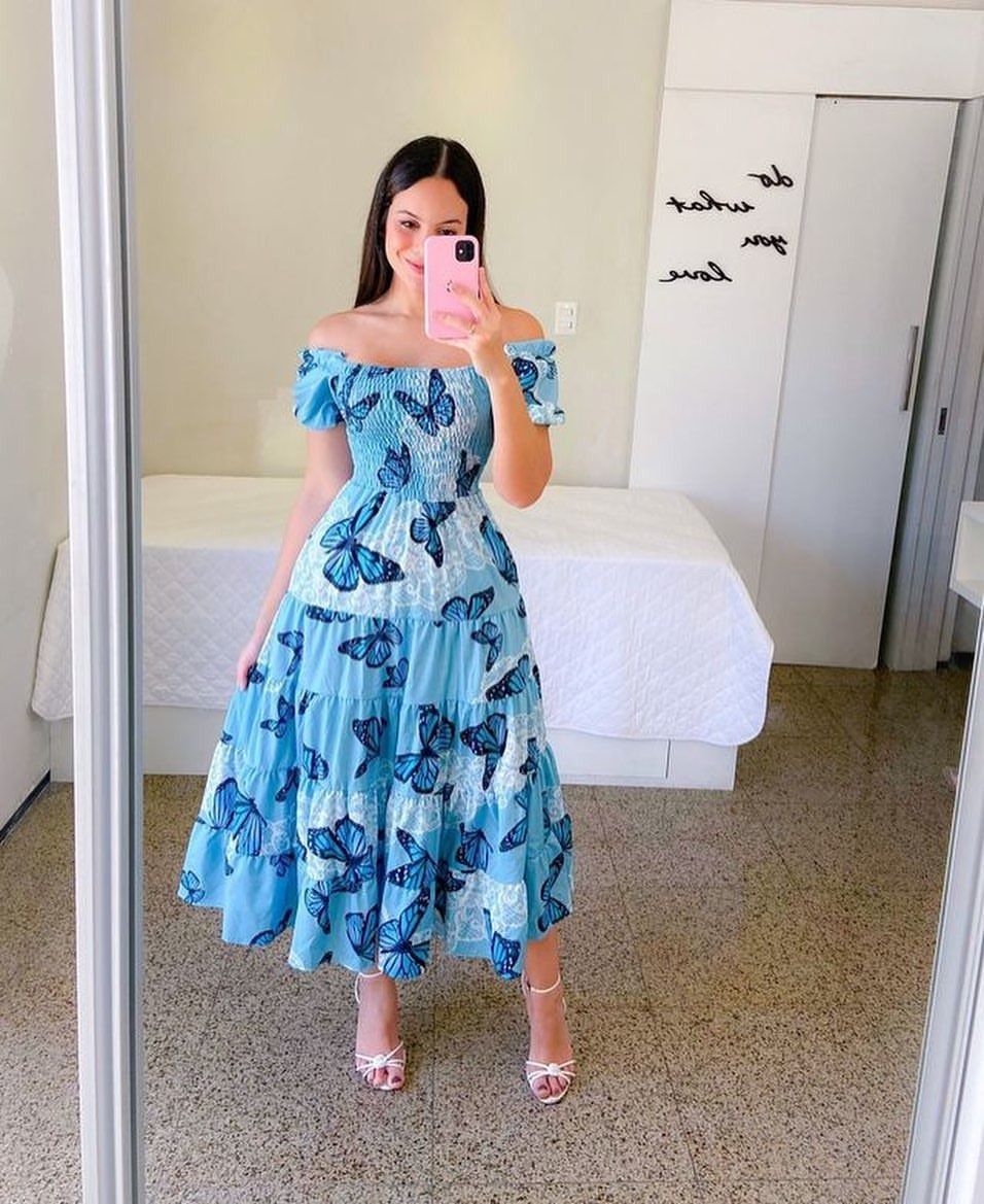 2025 summer new Europe and the United States and the United States women's dresses French fresh print fashion one-shoulder mid-length dresses