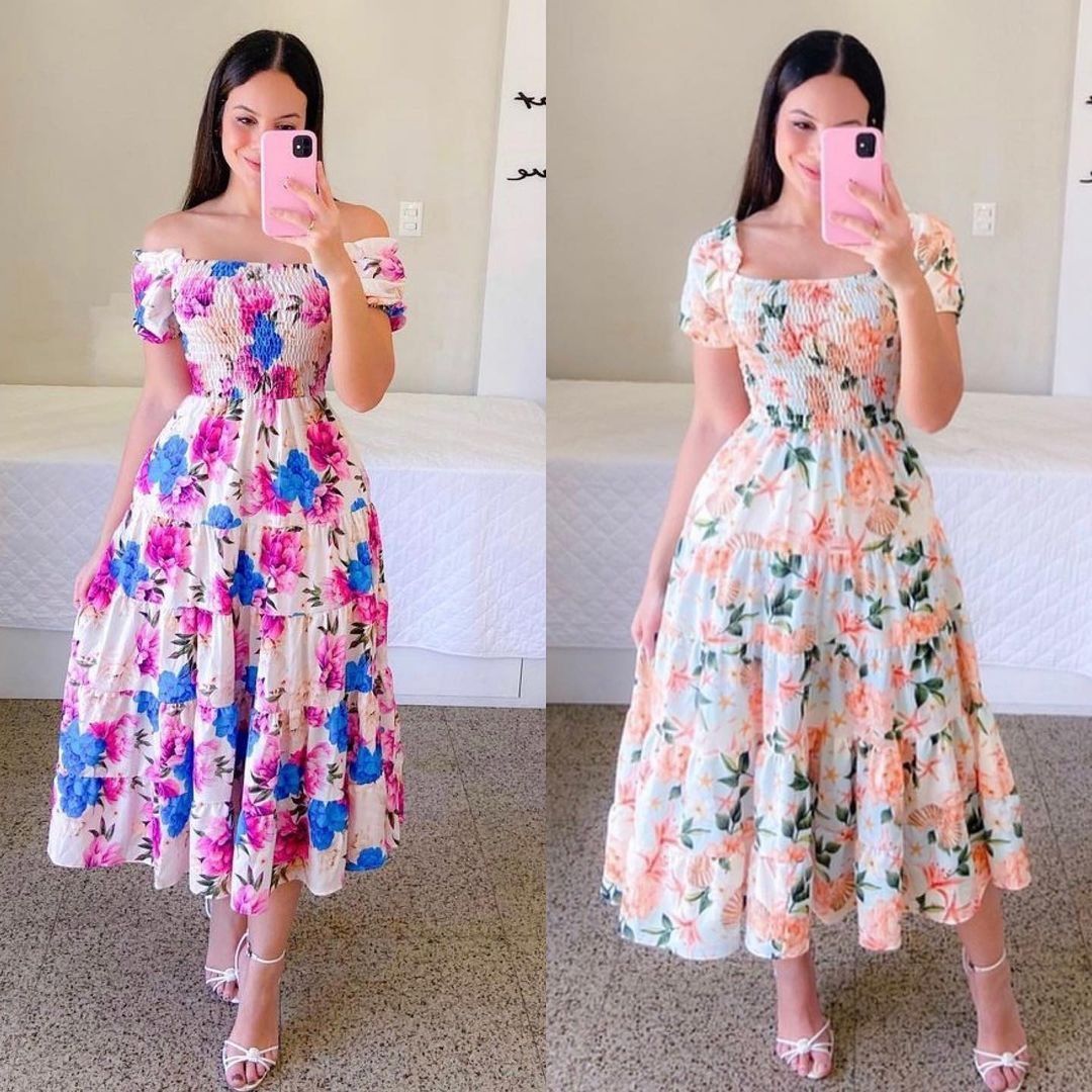 2025 summer new Europe and the United States and the United States women's dresses French fresh print fashion one-shoulder mid-length dresses