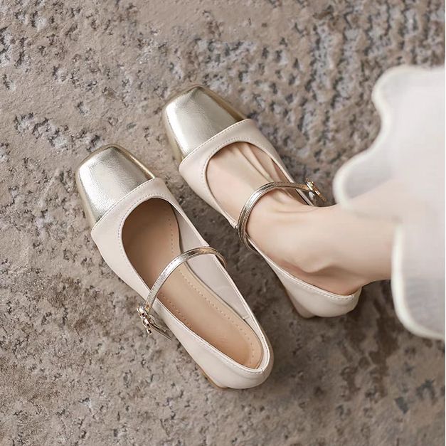 French low-heeled single shoes female Mary Jane shoes 2025 Spring and Autumn new thick heel color blocking small fragrant wind soft bottom single shoes