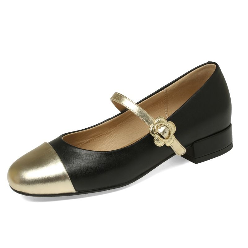 French low-heeled single shoes female Mary Jane shoes 2025 Spring and Autumn new thick heel color blocking small fragrant wind soft bottom single shoes