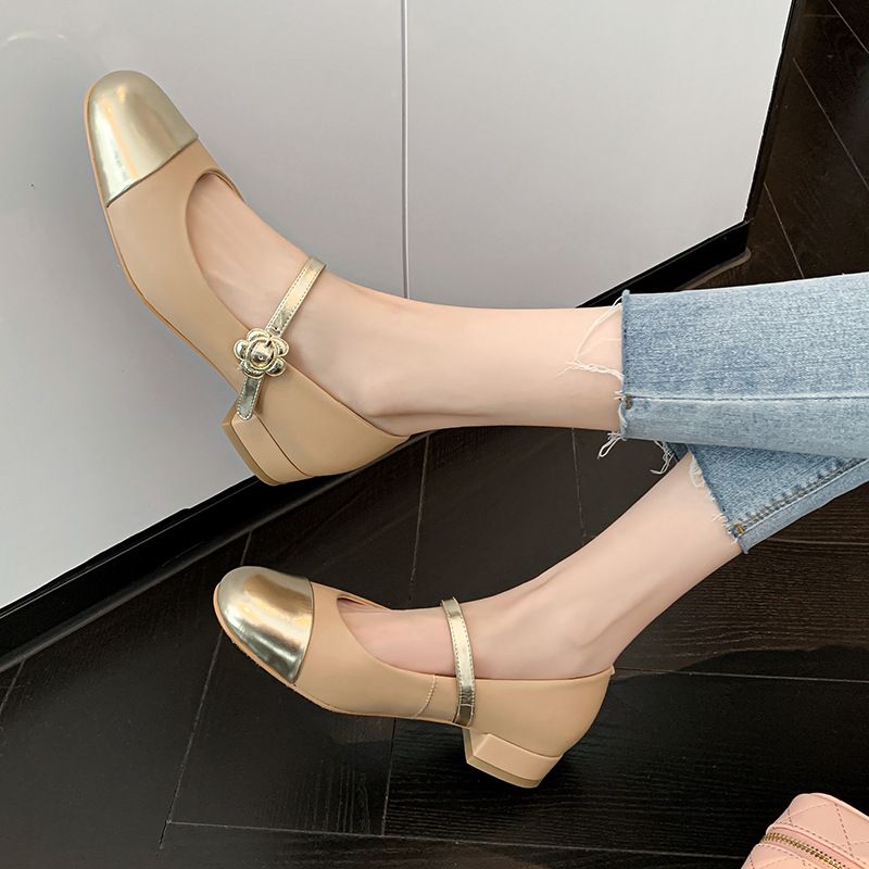French low-heeled single shoes female Mary Jane shoes 2025 Spring and Autumn new thick heel color blocking small fragrant wind soft bottom single shoes
