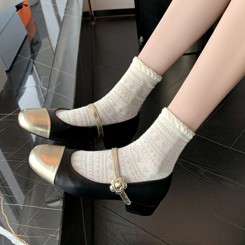 French low-heeled single shoes female Mary Jane shoes 2025 Spring and Autumn new thick heel color blocking small fragrant wind soft bottom single shoes