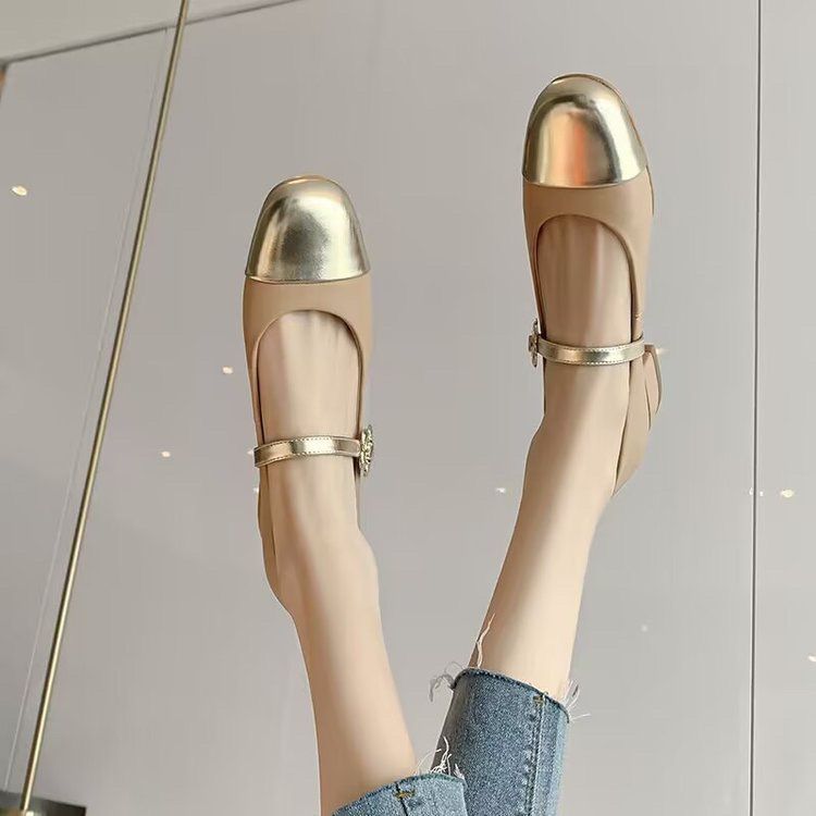 French low-heeled single shoes female Mary Jane shoes 2025 Spring and Autumn new thick heel color blocking small fragrant wind soft bottom single shoes