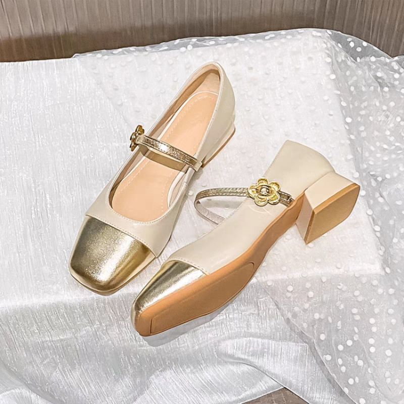 French low-heeled single shoes female Mary Jane shoes 2025 Spring and Autumn new thick heel color blocking small fragrant wind soft bottom single shoes