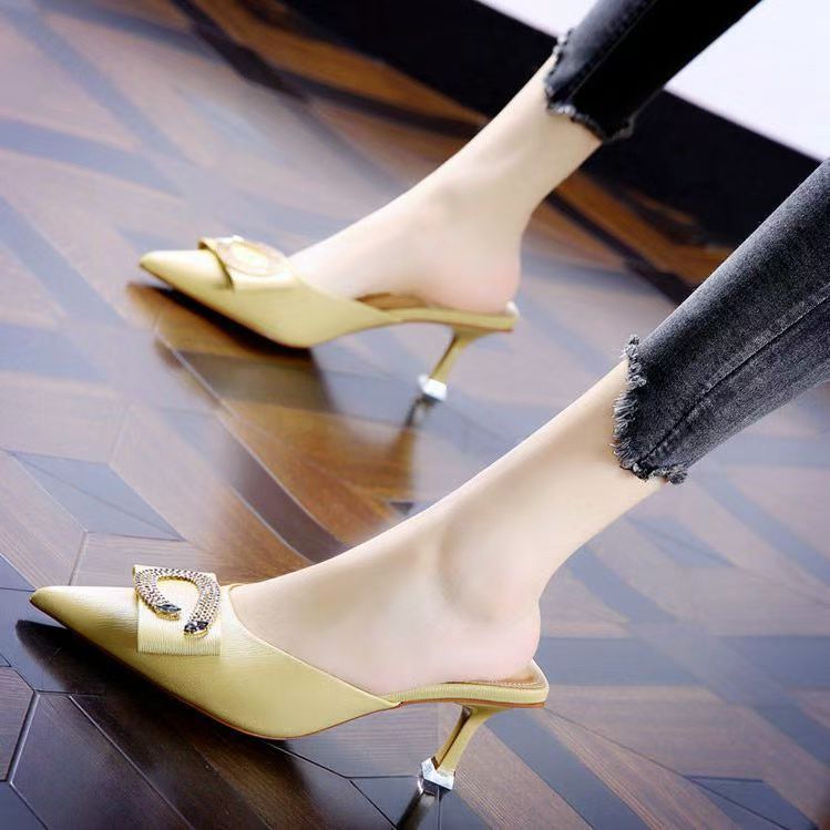 Slippers female external wear summer models high-heeled shoes pointed lady fine heeled sandals slippers rhinestone women's shoes
