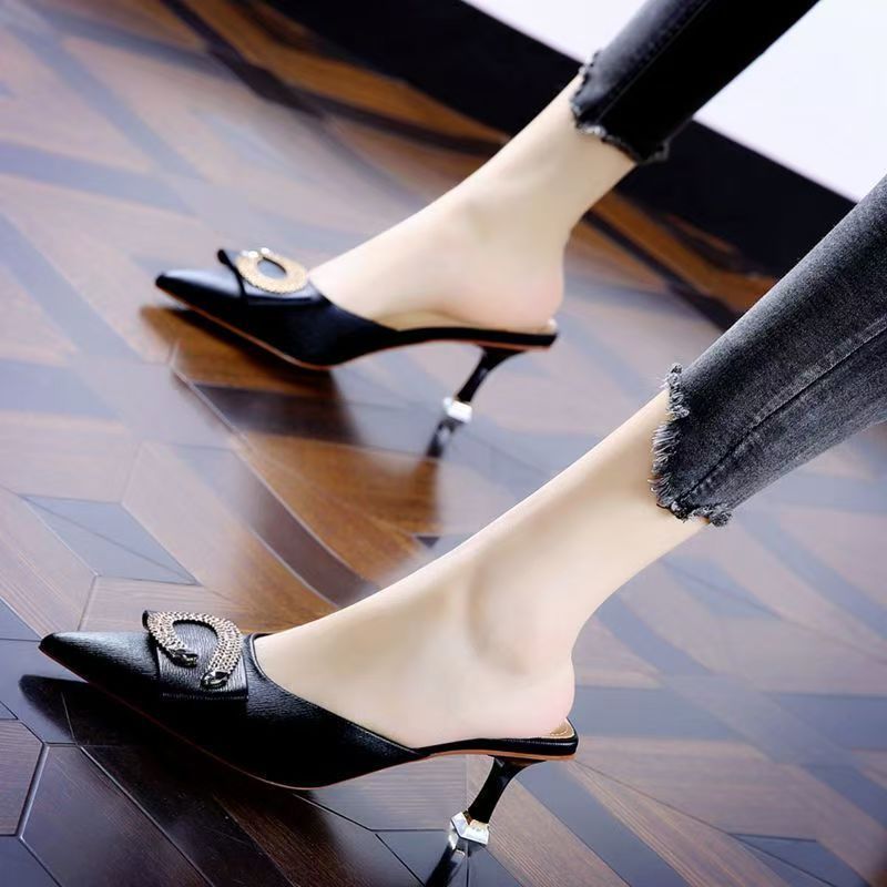 Slippers female external wear summer models high-heeled shoes pointed lady fine heeled sandals slippers rhinestone women's shoes