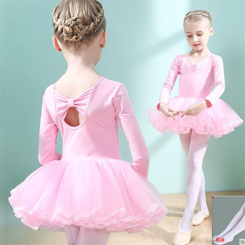 Pure cotton children's dance costume, girls' ballet skirt, little girls' practice outfit, pink long sleeved gauze skirt