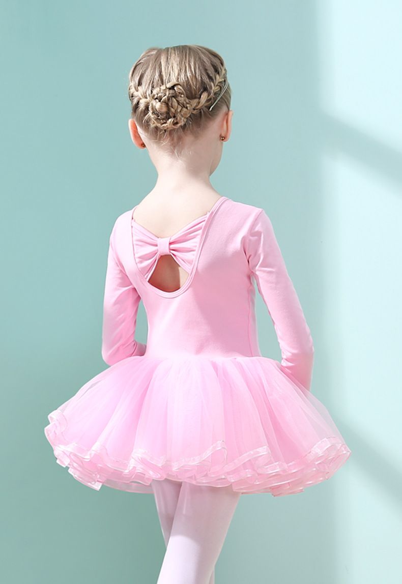 Pure cotton children's dance costume, girls' ballet skirt, little girls' practice outfit, pink long sleeved gauze skirt