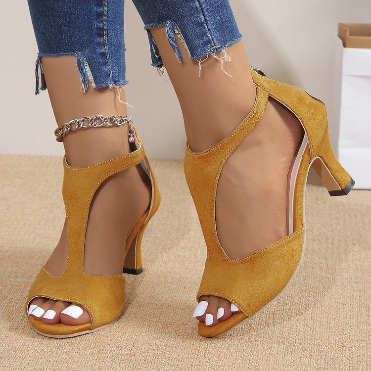 Fashion fine heel high heels back zip package heel side hollow ladies sandals