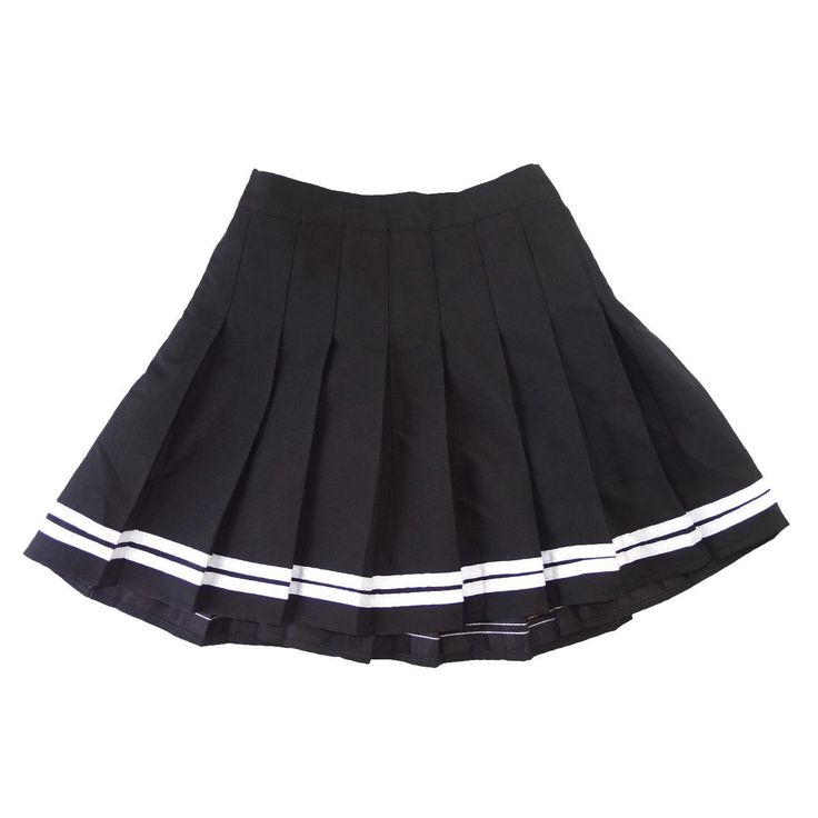 Black tennis skirt with white stripes and inbuilt innerware