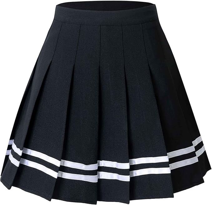 Black tennis skirt with white stripes and inbuilt innerware