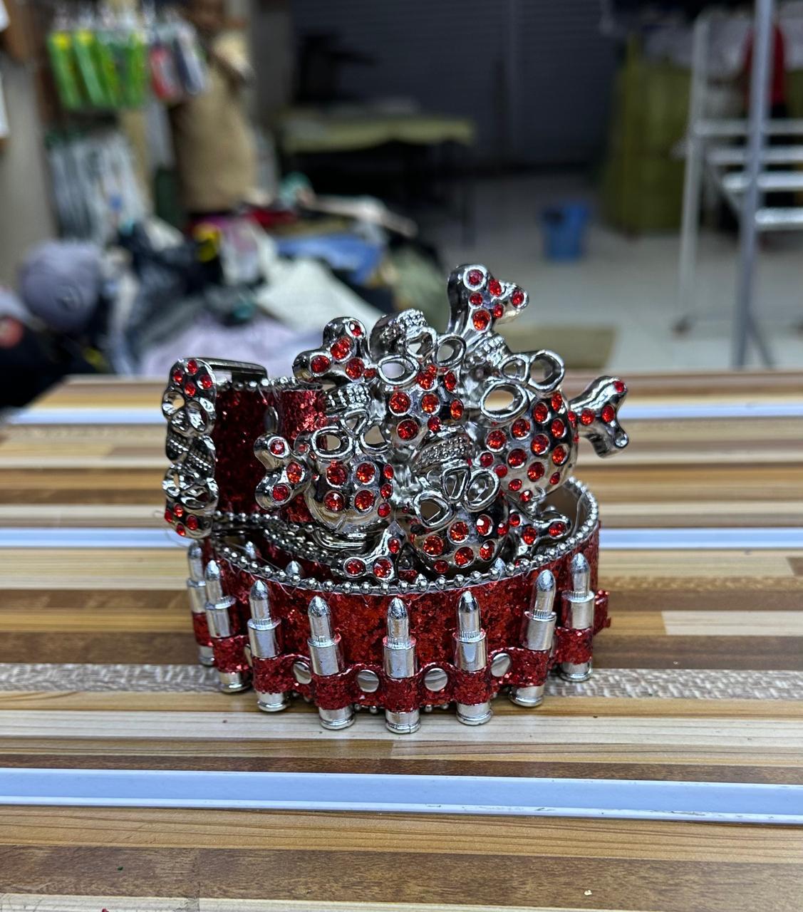 Red Skull Studded Bling Bling Belt